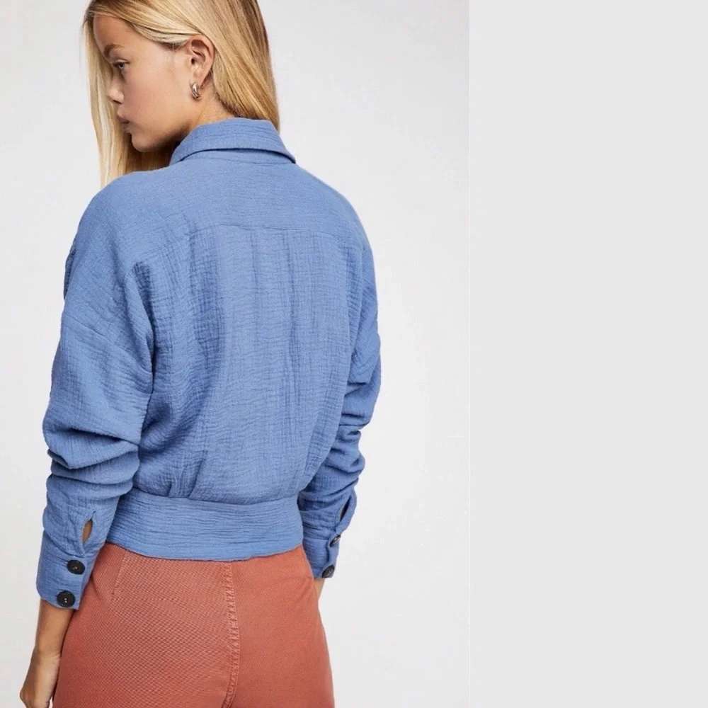 Free People Blue Sunseekers Tie Front Top - Picture 2 of 6